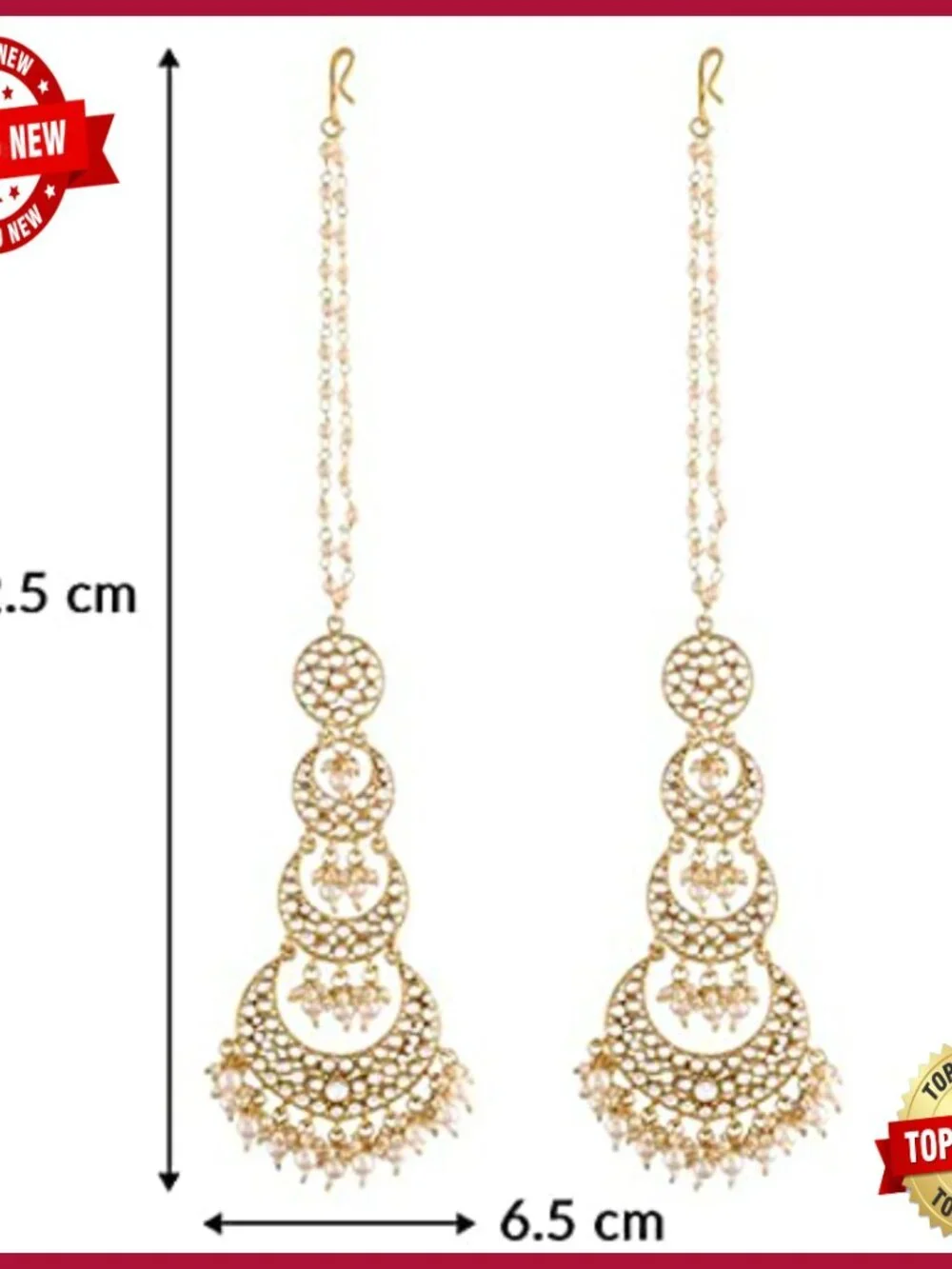 Long Kundan Pearl Studded Chandbali Earrings Traditional Indian Jewelry Gift